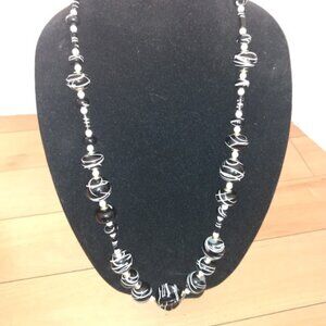 Black and white design beaded necklace.